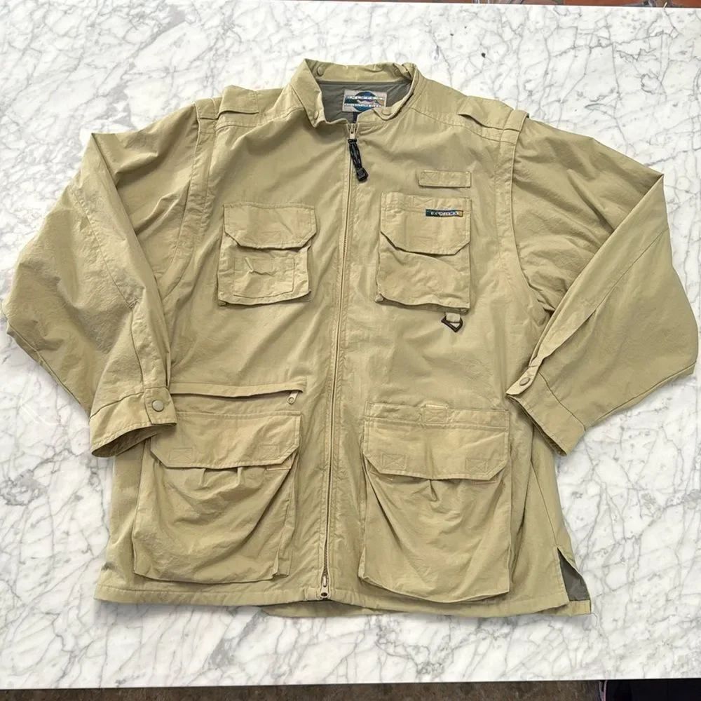 ExOfficio Jacket Convertible Vest Detachable Sleeves Hood Green Size L Unisex